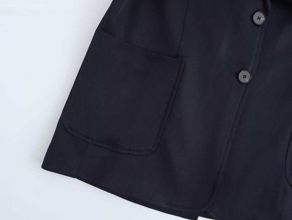 Winter Office Style European & American Women's Loose Long-Sleeved Coat with Pocket Embellishments