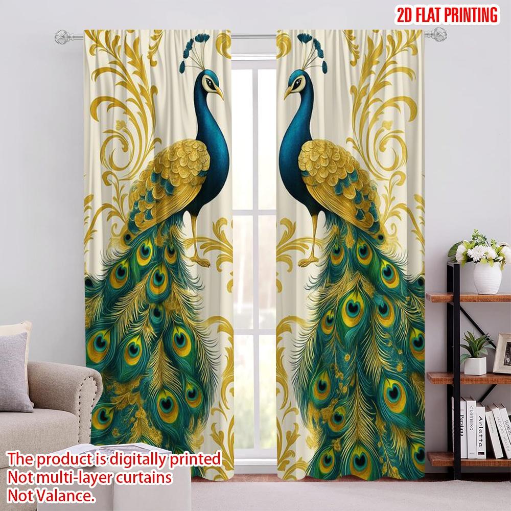 2pcs,2D Plane Printing Curtains Digital Printed Regal Peacocks Versatile Polyester Fabric (without Rod) All Seasons for Living
