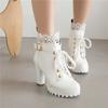FOREADA Woman Ankle Boots Round Toe Platform Chunky High Heels Buckle Zipper Lace-up Short Boot Lady Fashion Shoes Autumn Winter