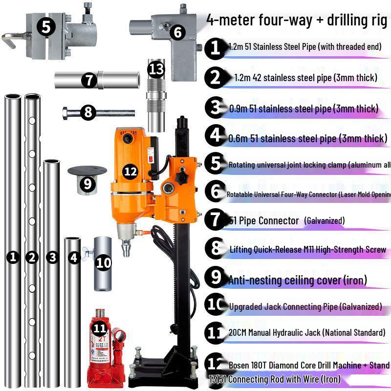 Industrial Diamond Core Drill Machine with Hydraulic Lifting Frame and Universal Stand