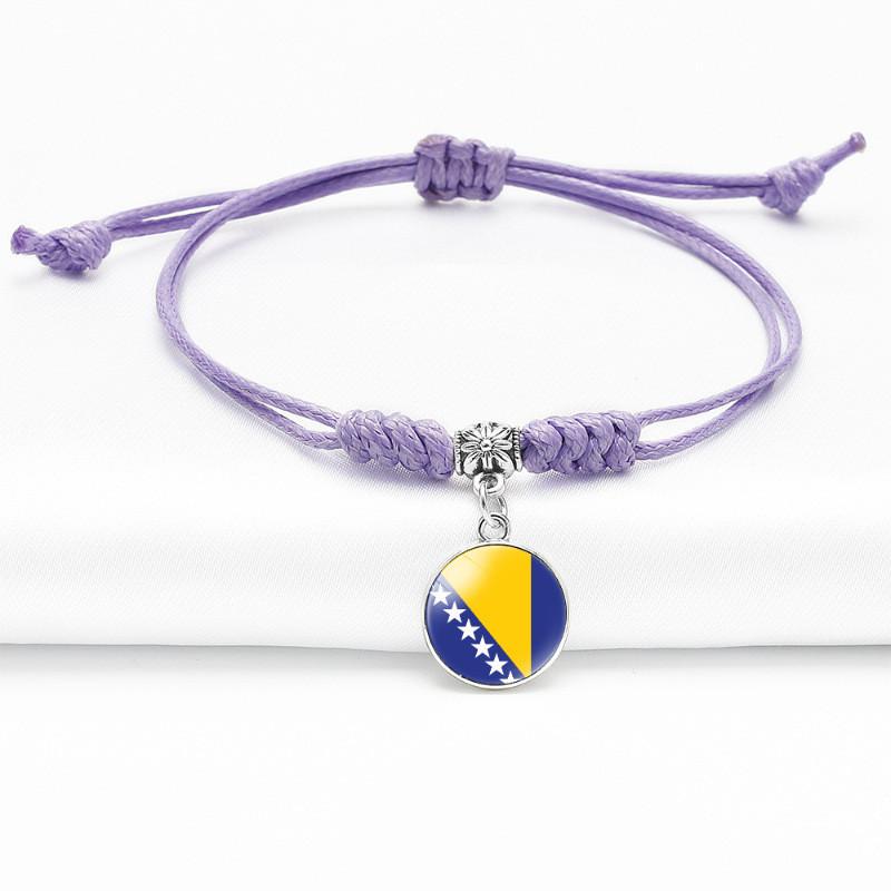Purple Stylish Unisex Charm Bracelet With European Country Flags Length Adjustable