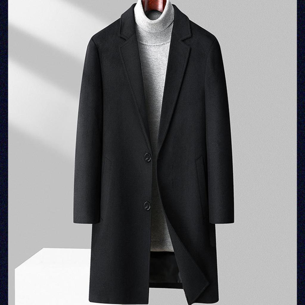 Herbst und Winter mittellanger Wollmantel Herren im britischen Stil verdickter Windjacke High-End-Kaschmir-Wollmantel