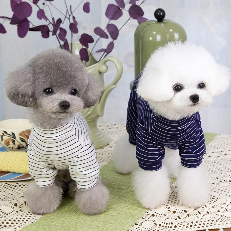 Stretch striped pet than bear teddy dog clothes spring and summer thin four-legged loungewear