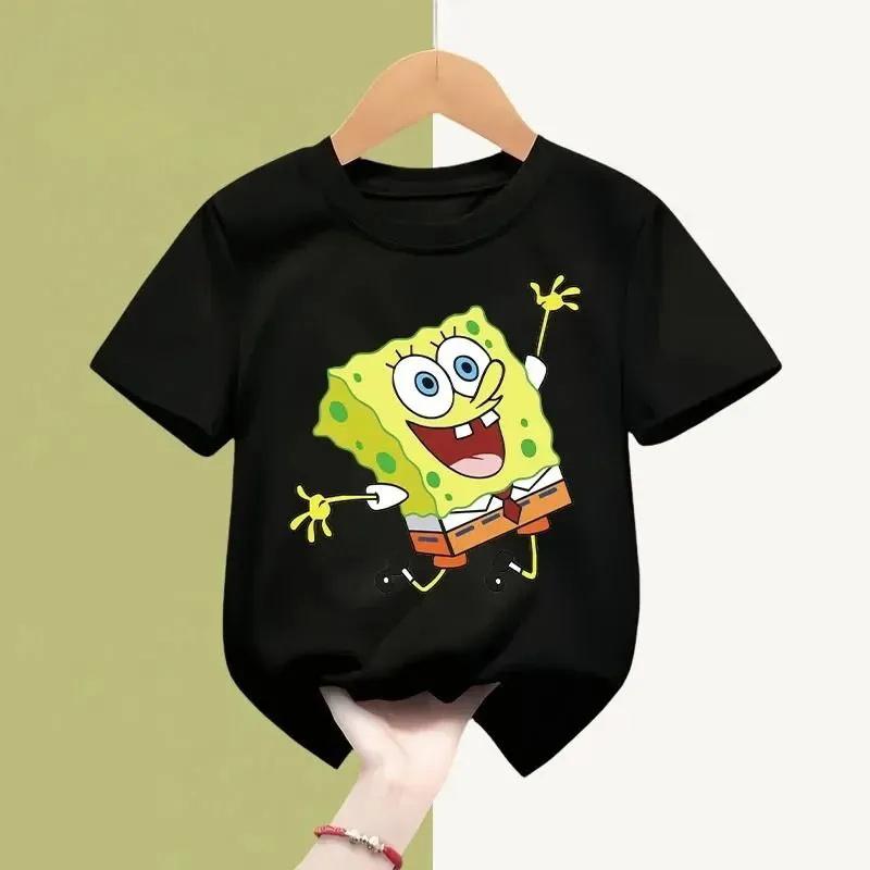 SpongeBobs Children Clothing Anime Summer Short Sleeve SquarePants Clothes T-shirt Cartoon Kids Tops