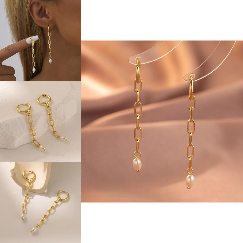 Versatile Geometric Gold Plated Copper Earrings With Faux Pearl For Casual To Formal