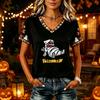 Tricouri Femei Halloween cu Decolteu în V Top cu Dovleac Tricou Casual Top pentru Petrecere de Sărbătoare