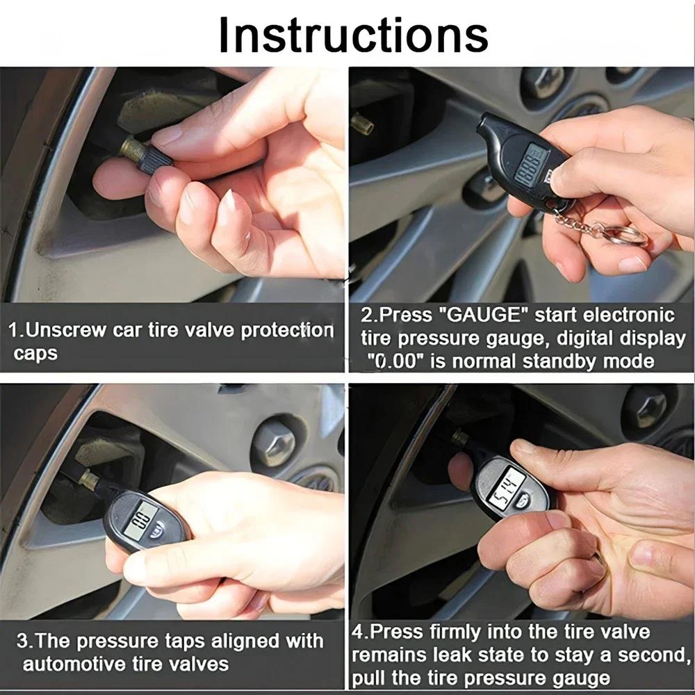 Mini Keychain Style Portable Tire Gauge Digital Lcd Display Car Air Pressure Tester Meter Auto Motorcycle Safety