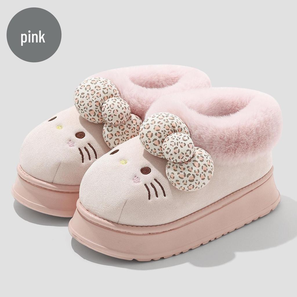 Women's Winter Plush Non-Slip Indoor Cotton Slippers - Furry Cartoon Design for Couples