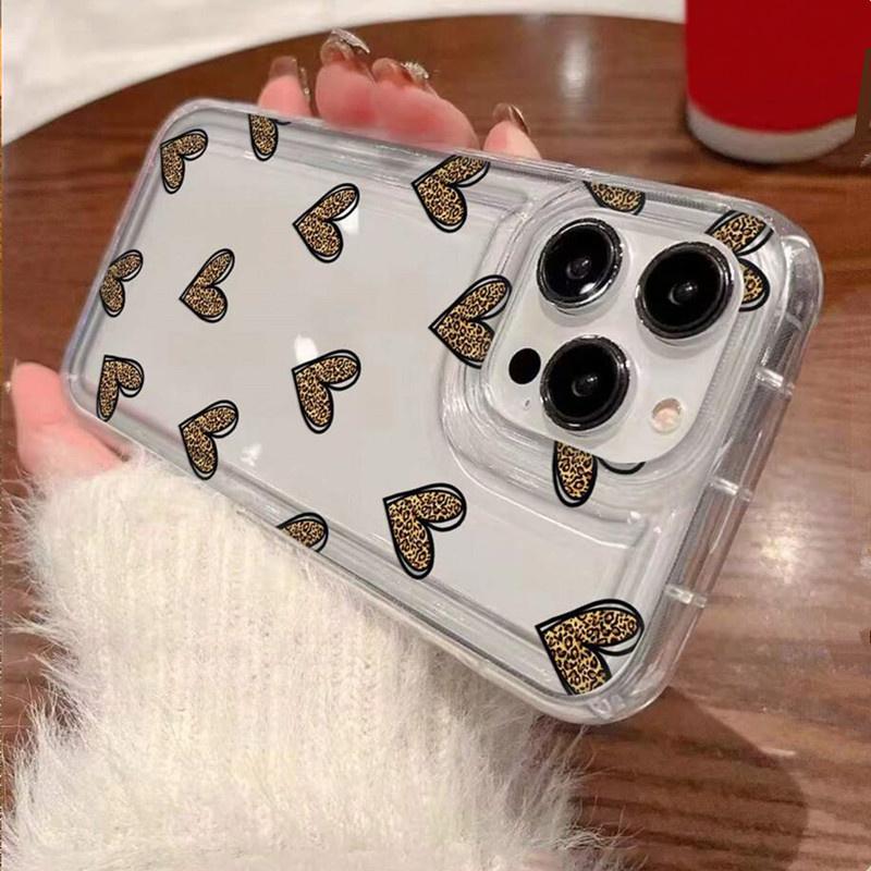 Leopard Love Heart Phone Case for Samsung Galaxy S24 Ultra S23 S22 Plus S20 FE A53 A32 A55 A54 A52 A35 A15 Clear Bumper Cover
