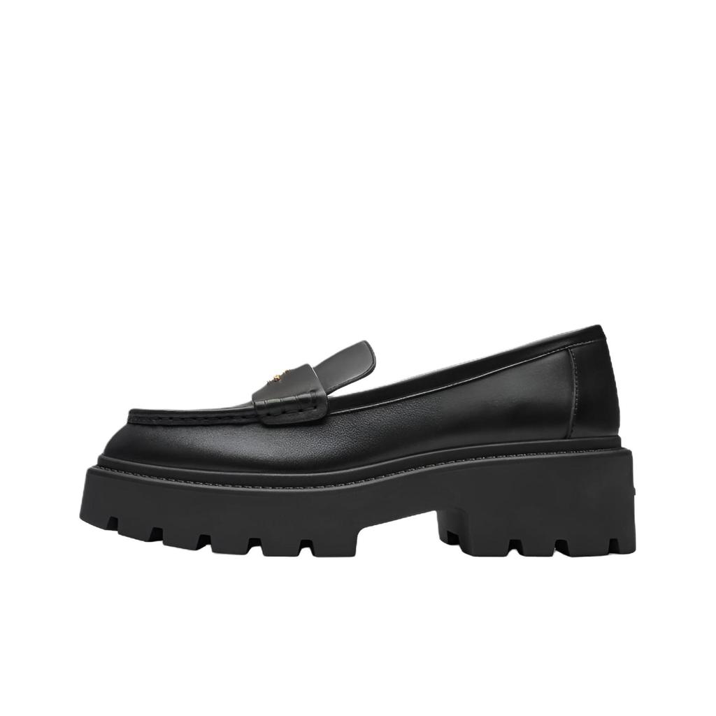 Coach Lucy Leather Round Toe Slip-On Loafers Chunky Heels 5Cm Women Loafers Black CCH95-BLK