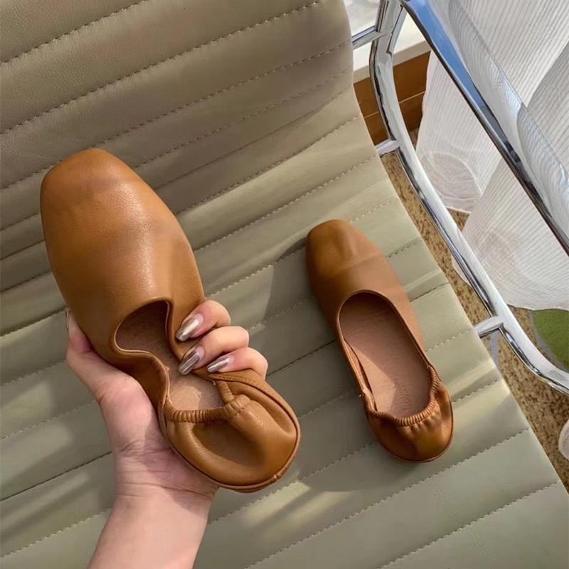 Fashion Bailamos Women Flats New Ballerinas Soft Leather Moccasins Slip On Retro Grandma Shoes  Ladies mules slippers Spring Summer