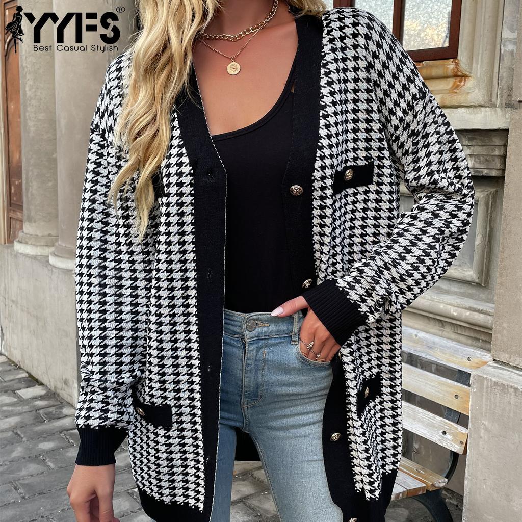 YYFS Damska Moda Casual Wzór w Pepitkę Jesień Zima Długi Rękaw Kurtki i Płaszcze