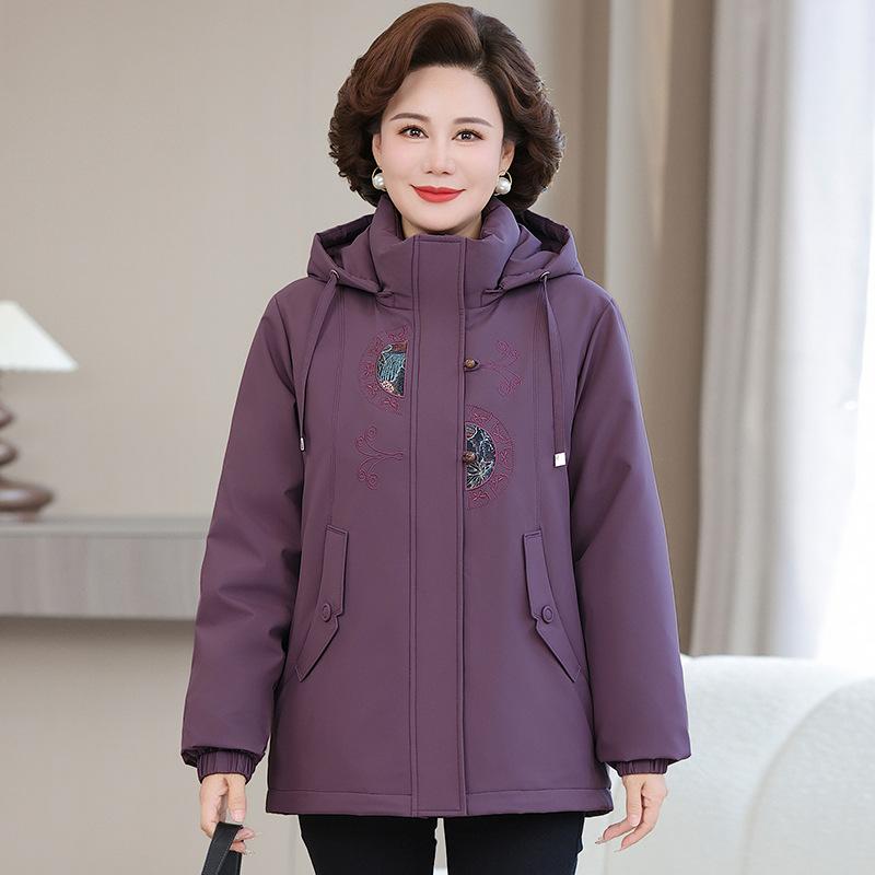 High-end down jacket for mothers in winter, new thickened middle-aged and elderly loose large-size hooded warm jacket