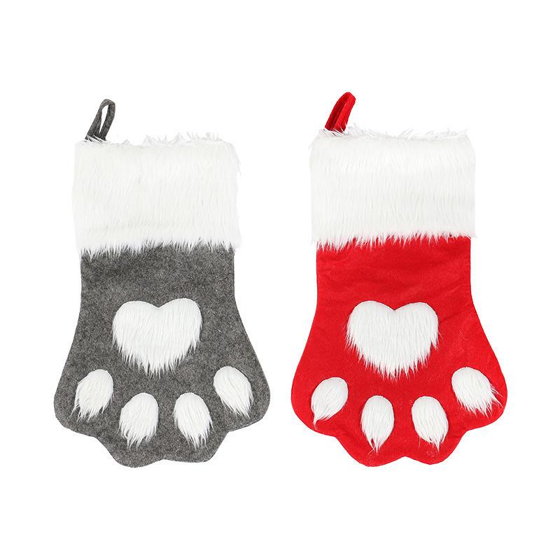 1PC Reusable Christmas Gift Bags with Sock Design Matching Red-Grey Christmas Sock & Bag Set 44x22cm