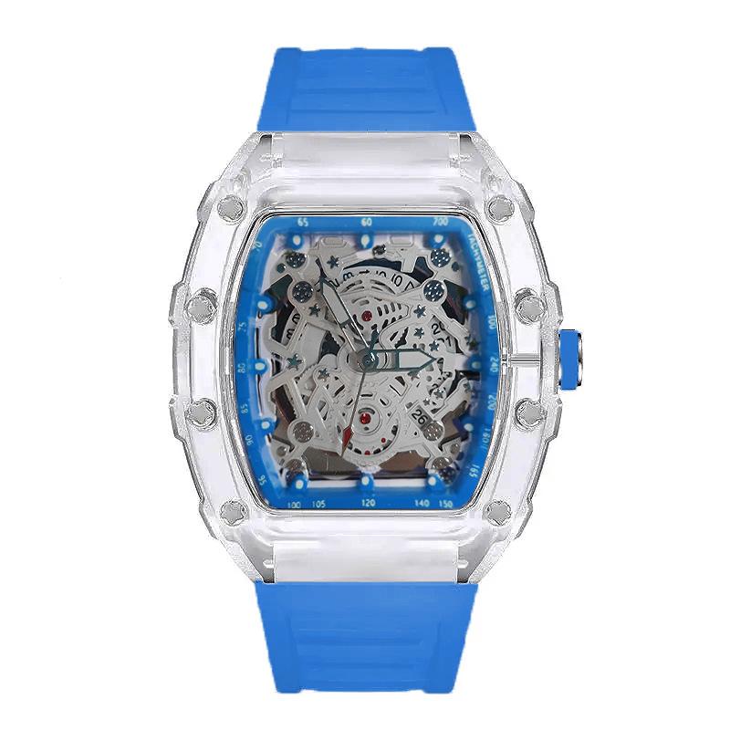 Tonneau Fashion Quartz Watch Men Transparent Shape Casual Luxury Waterproof Rubber Strap Male Watches Men AAA Clock Relogio