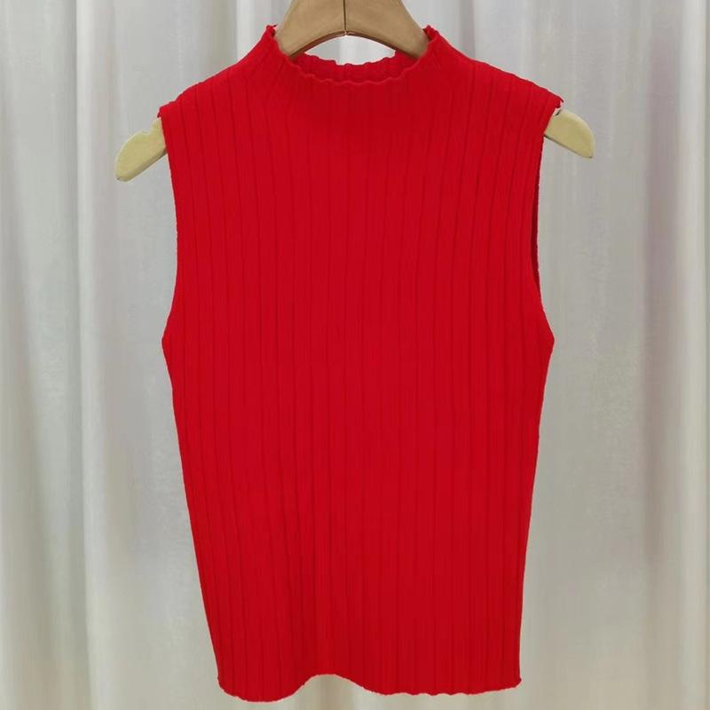 Spring and Summer Half Turtleneck Small Halter Vest Women All Matching Bottom Sweater Knit Sweater Vest Sleeveless Short Top To Wear