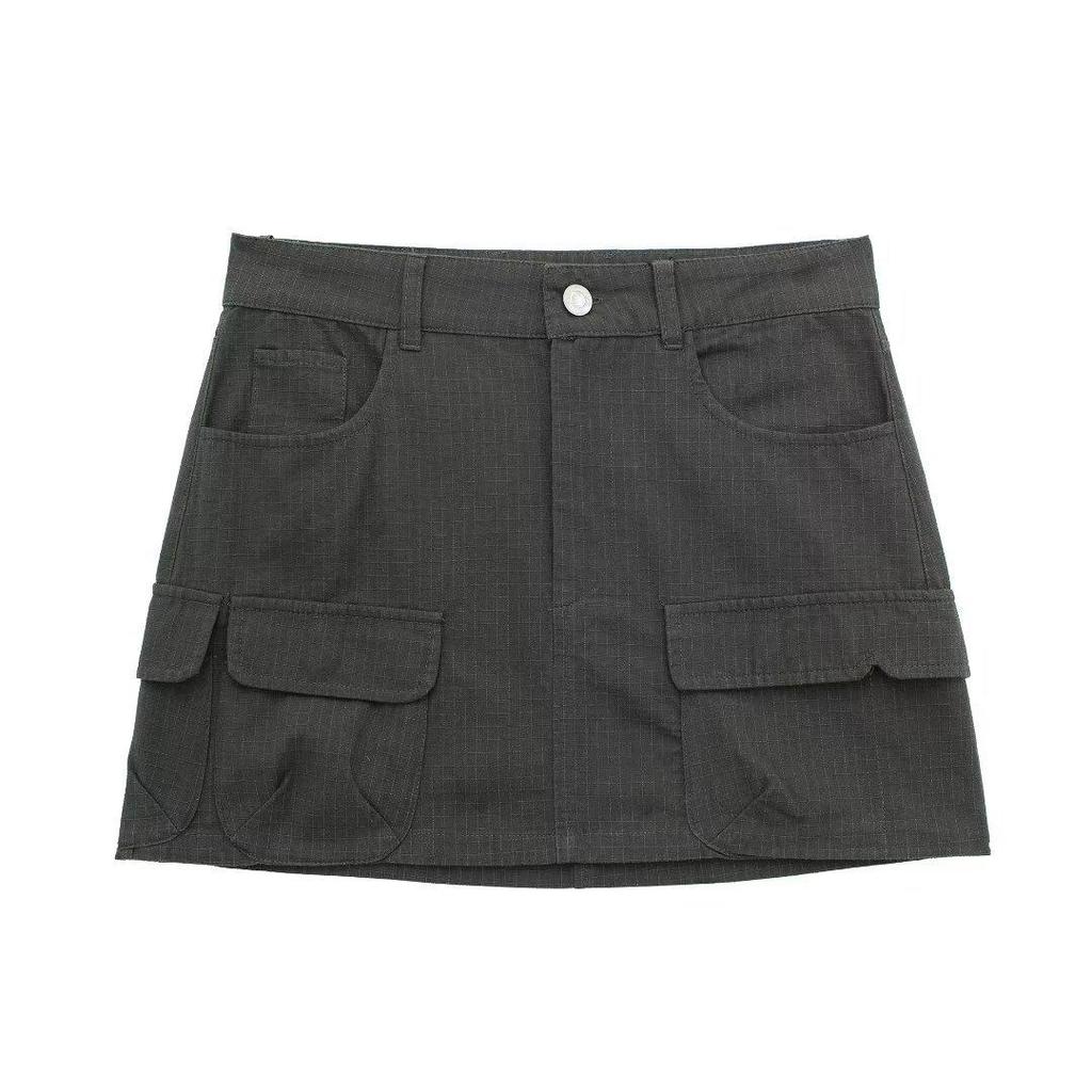 European & American Workwear Multi-Pocket Mini Skirt - Solid Color Casual Street Style Skirt