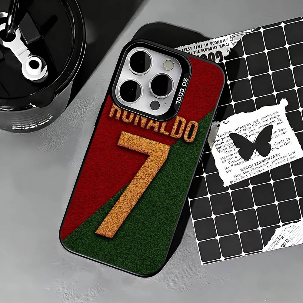 CR7-Ronaldo Football Phone Case For iPhone 17,16,15,14,13,12,11 Plus,Pro Max,XS,Colored Silver Phone Case