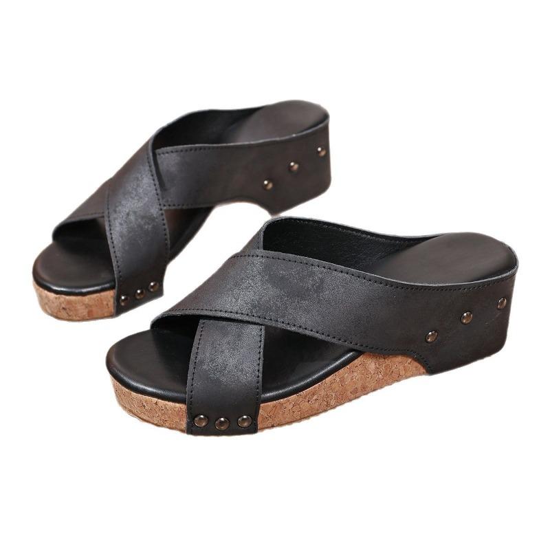 Damen Leichte Keil-Pantoletten Sommer-Schuhe mit offenem Zeh