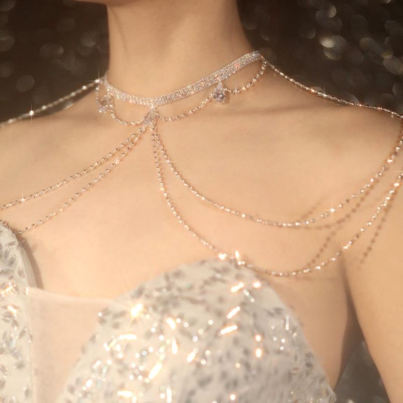 Light Luxury Diamond Chain Tassels Body Chain Nightclub Fashion Shining Cool Girls Bride Off Shoulder Chain Accessories