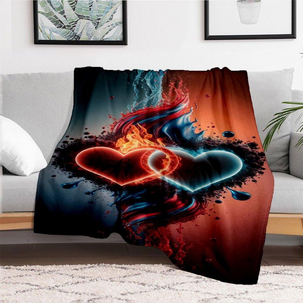 "Love In Flames: Heart-Shaped Watercolor Art Print"Blanket Flannel Throw Blanket for Sofa, Bed, Travel, Camping, Office