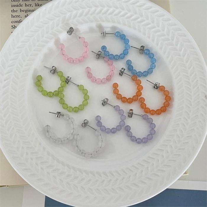 [Pretty] Glass Jade Bead Hoop Earrings (8768648)