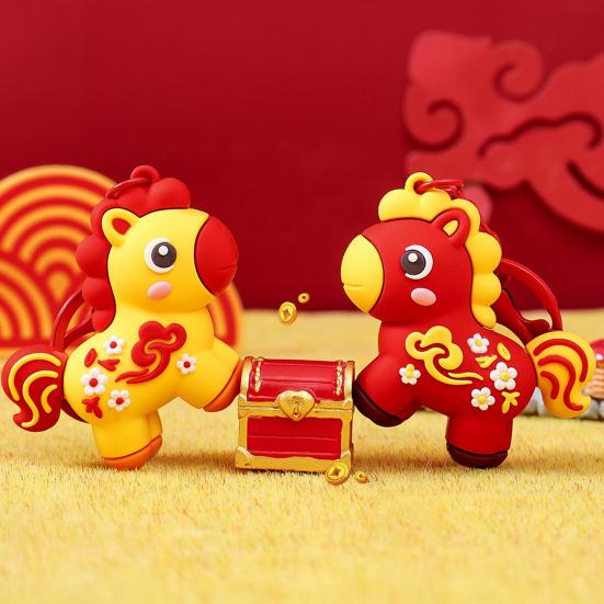 Horse Keychain Portable Key Holder Pendant with Auspicious Clouds Flowers 2026 Year of Horse Bag Key Chain Pendant