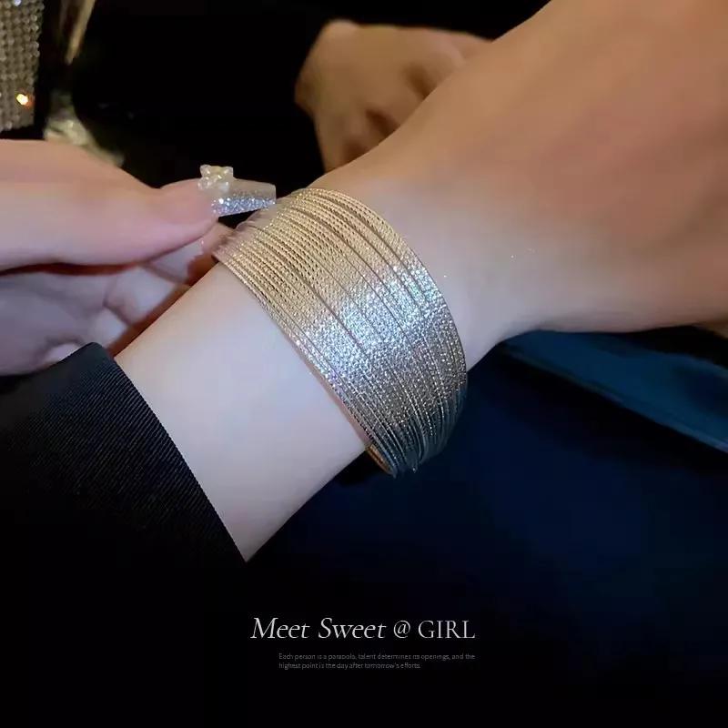 Vintage Gold Color Multi-Layer Opening Wide Cuff Bracelet for Women Punk Metal Adjustable Personality Bracelet Jewelry Gifts