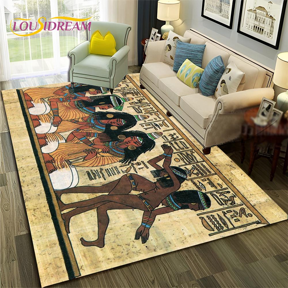 Egyptian Mythology Pharaoh Hieroglyphics Carpet Rug for Home Living Room Bedroom Sofa Doormat Decor,Area Rug Non-slip Floor Mat