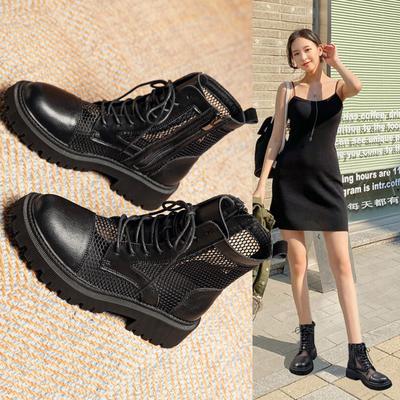 Leather Mesh Martin Boots Women's Summer Hollow Breathable Short Boots 2025 New Versatile Platform Boots Mesh Boots Sandals