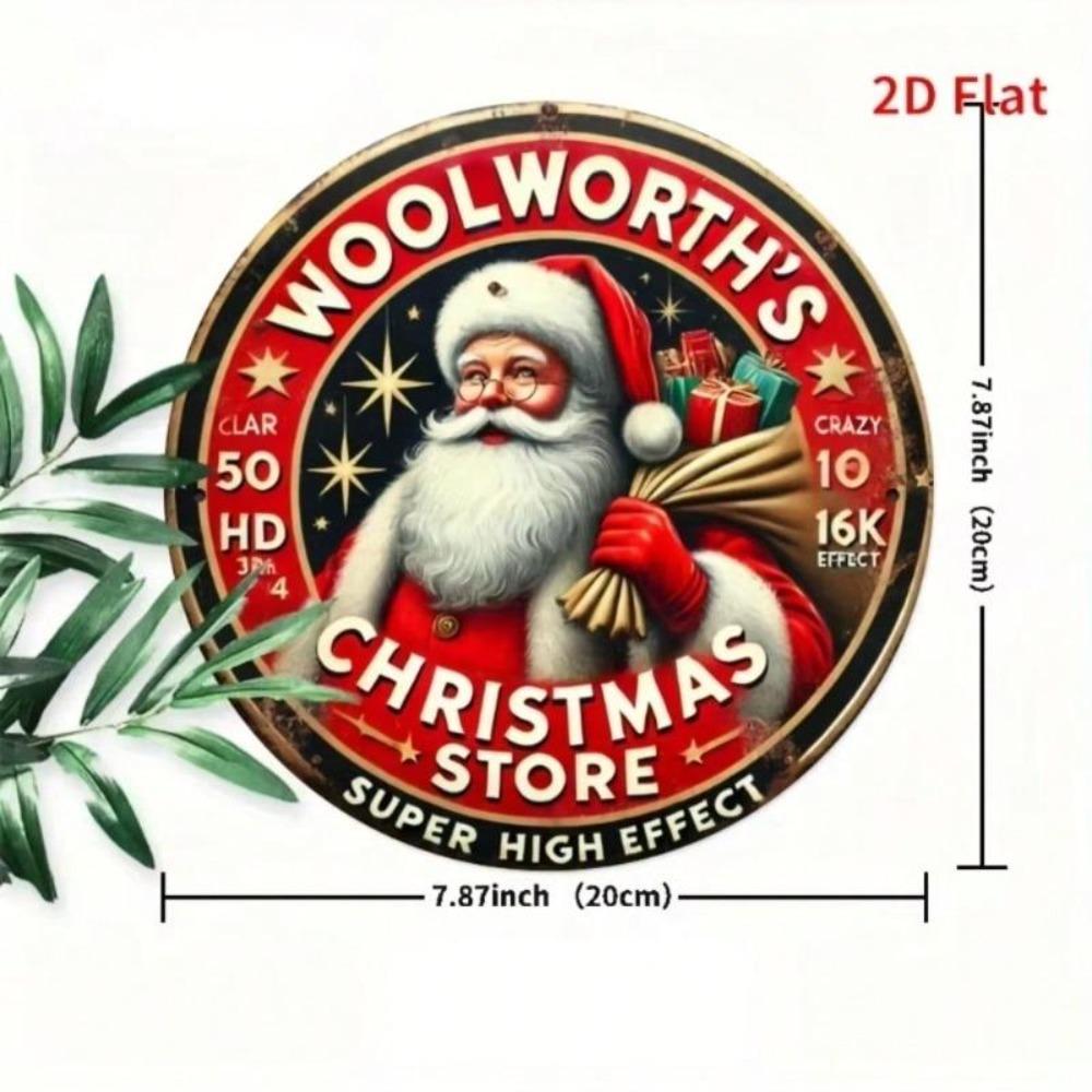 Vintage Woolworths Christmas Store Metal Tin Sign Retro Santa Iron Wall Decor Holiday Xmas Party