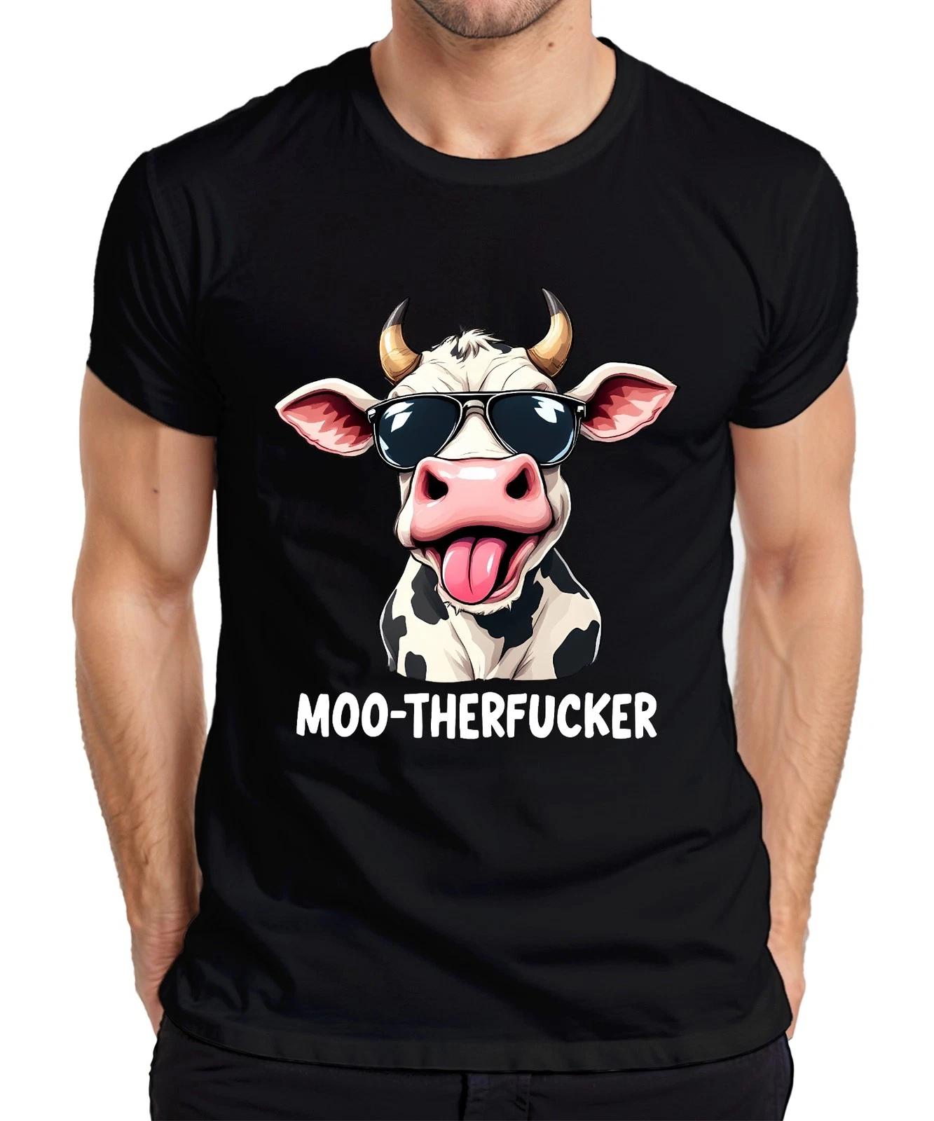 MOO-THERFUCKER Funny Cow Sunglasses Cartoon Farmer Gift Men s T-Shirt- L
