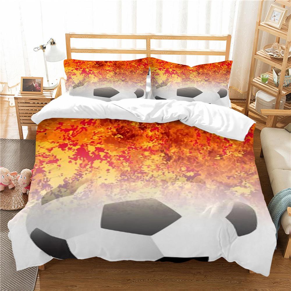 Bettwäscheset mit Fußball-Spielen und Kissenbezug, Heimbettwäsche mit Fußball-Druck, hochwertiges Bettbezug-Set, atmungsaktive Bettsets