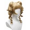 Golden Double Ponytail Braided Wig with Bangs Fluffy Layered Wavy Curly Glossy Synthetic Cosplay Anime Lolita