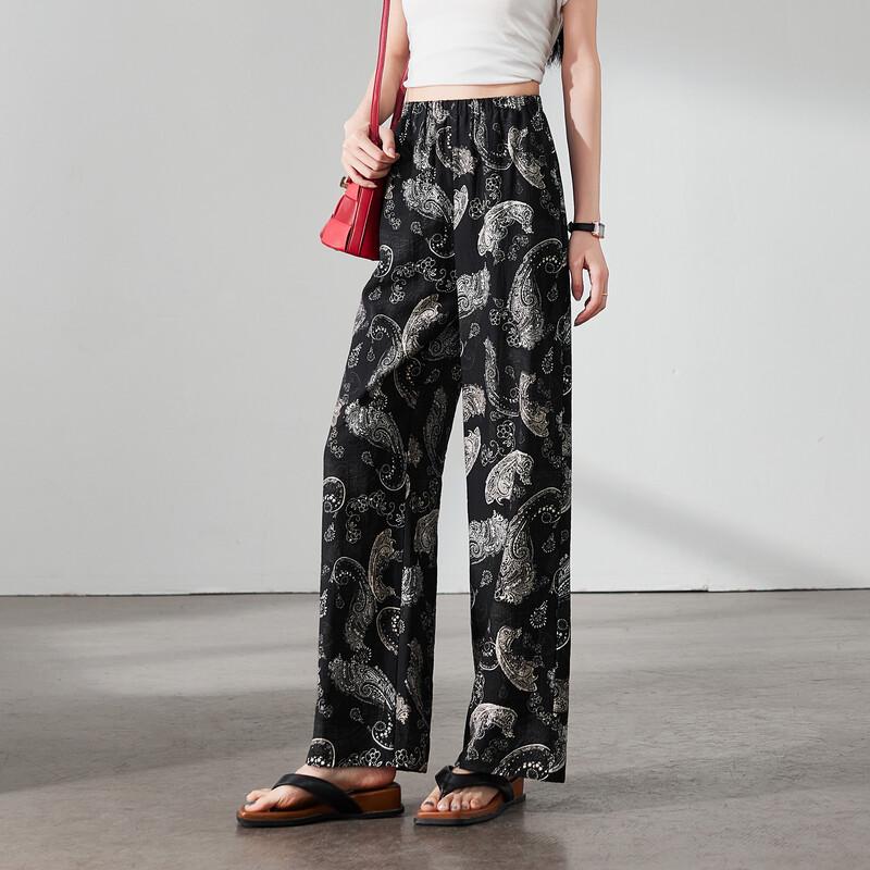 SOFSIL Women's Retro Paisley Print High-Waist Wide-Leg Pants
