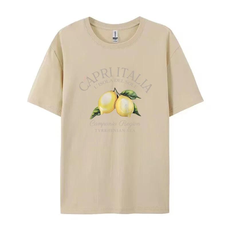 Funny Lemon Capri Italia Print T-shirt Oversized Retro T-Shirts Short Sleeve Crew Neck Casual Top For Summer Women's Clothing