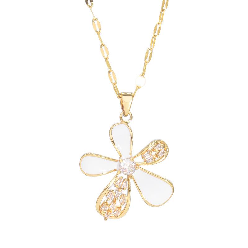 Five-Petaled Flower Necklace Women'S Light Luxury Simple And Versatile Fresh Micro-Inlaid Pendant Collarbone Chain Accessories