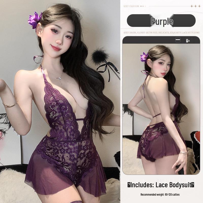 Pure Desire Lace Open-Crotch One-Piece Sleepwear - Stimulating Lingerie for Small Chest