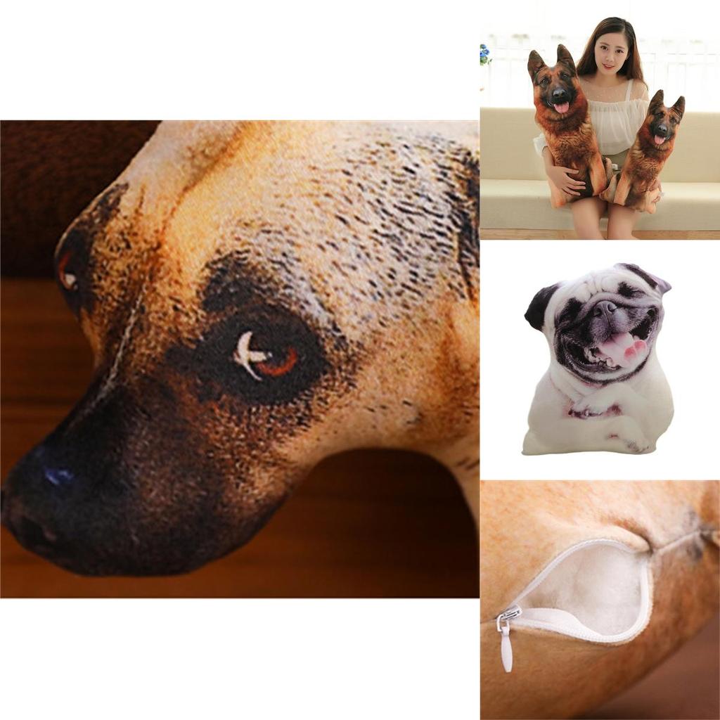 Oreiller Chien Simulation 3D Créatif, Jouet en Peluche Animal en Peluche Pour Enfants, Tissu Peluche Court, Remplissage Coton Pp, Tailles et Couleurs Variées