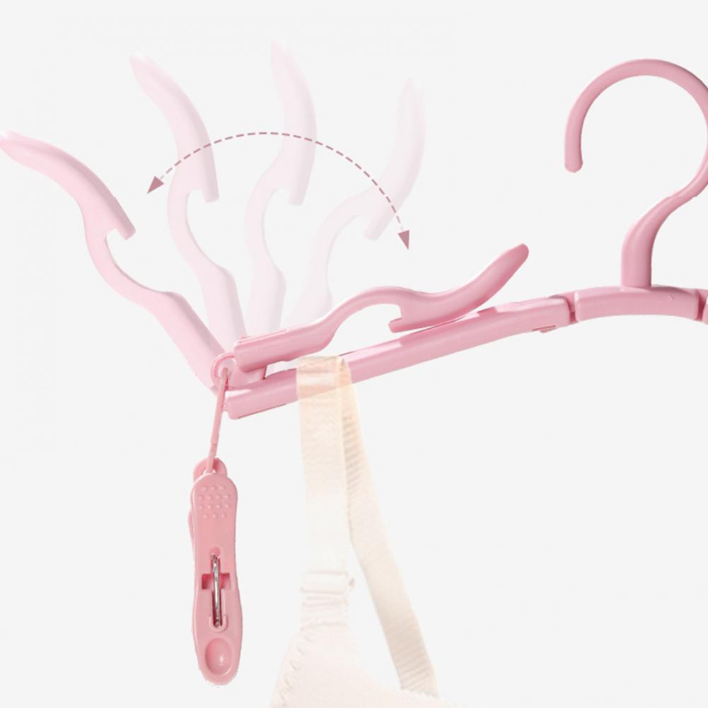 Portable Folding Travel Hangers Space Saving Multi-Functional Non-Slip Plastic Clothes Rack With Clips Storage Organizer