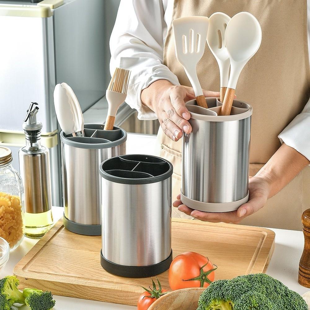 360° Rotating Utensil Holder Fork Tableware Stainless Steel Chopstick Spoon Storage Bucket Multi-Function Cutlery Drainer