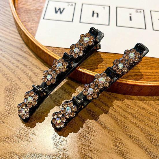 Korean Style Elegant Tight Anti-fall Side Bang Clip Shiny Rhinestone Flower Decor Double Layer Hairpin Hair Accessories