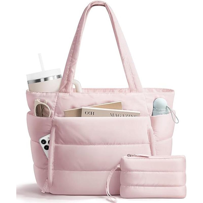 Quilted Shoulder Bag With Matching Purse,Women Multi-Compartment Large Tote Bag Set,Weekender Overnight Travel Work Handbag