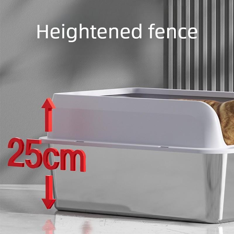 Stainless Steel Cat Litter Box Semi-closed Splash-proof Cat Sandbox Easy Cleaning Cats Toilet High Load-bearing Pet Toilets