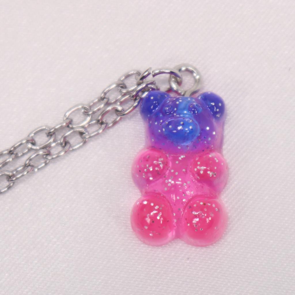 Handmade Gradient Color Candy 7 Color Cute Judy Cartoon Bear Charm Necklace for Women Girl Jewelry Gift