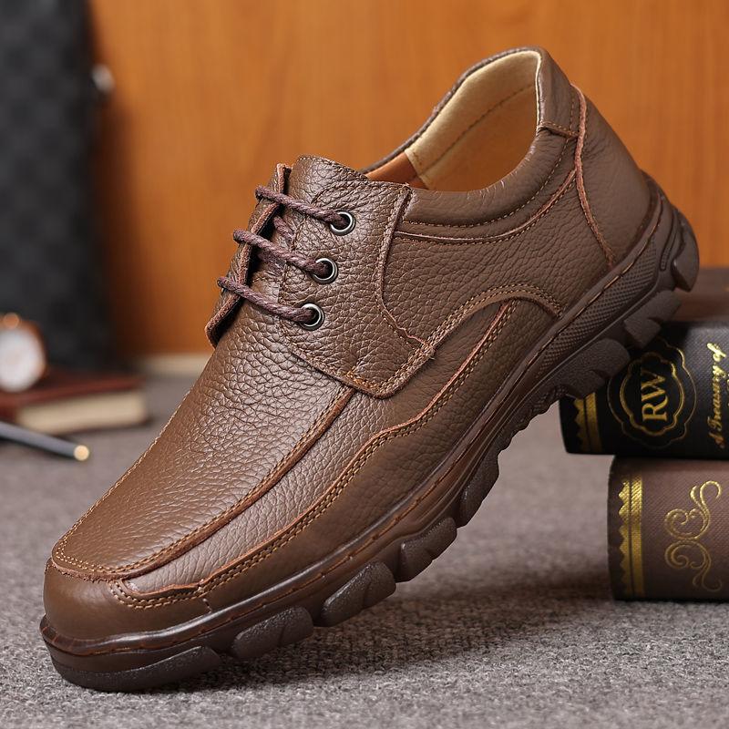 Fashion Thick Sole Plain Work Men's Leather Shoes Lace Up Oxfords Social Footwear Offer Classic Original Summer Sale Pu Male Casual Shoe