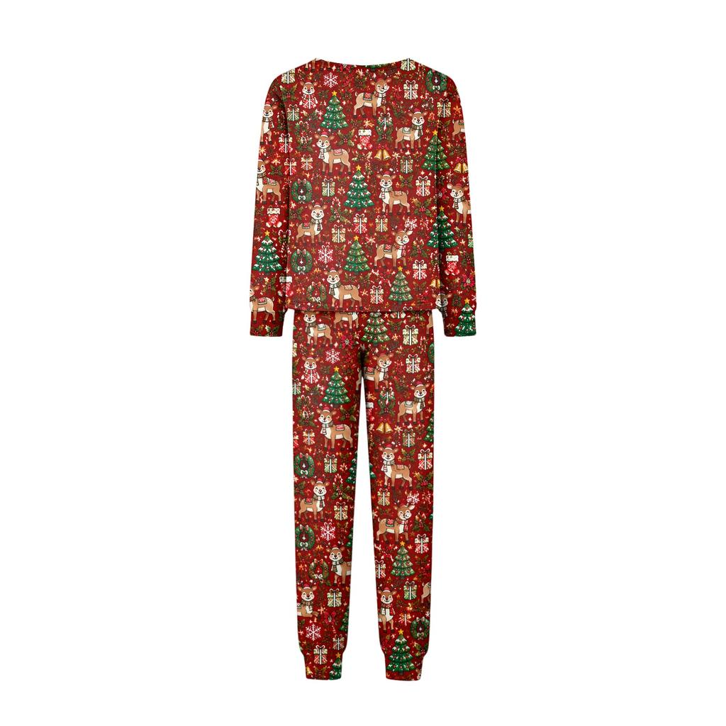 Comfortable Parent-Child Matching Christmas Print Loungewear Set with Long Sleeve Top and Pants