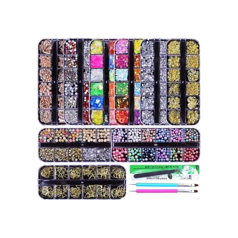 

310 г Полный набор страз для нейл-арта с 12-секционным кейсом для хранения для дома, салона или нейл-салона. Оптовая покупка 1