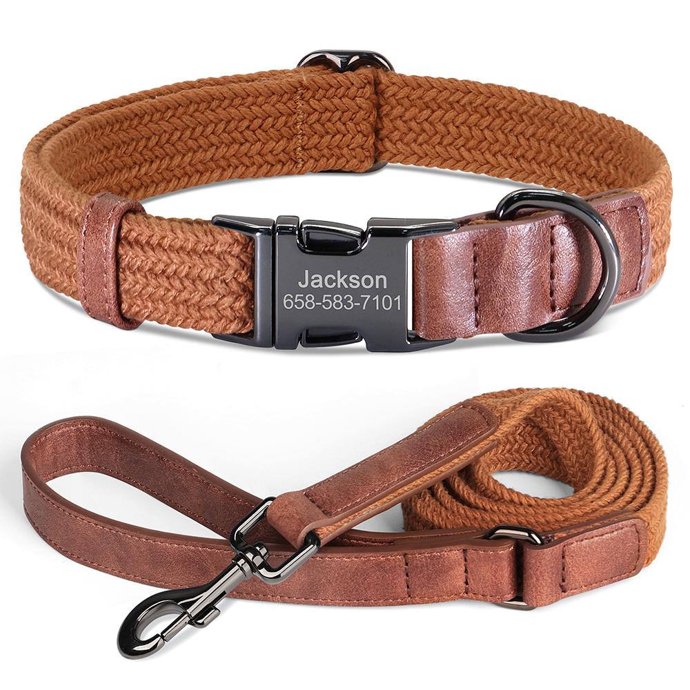 Personalisierte Hundeleine und Halsband Set Nylon Hundehalsbänder Mit Leine Verstellbares Haustierhalsband für Kleine Große Hunde Langlebig