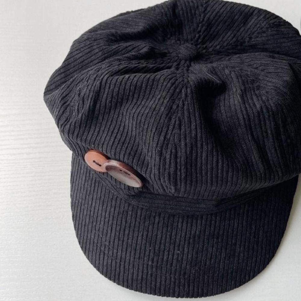 Harajuku Double Button Berets Hat Japanese Octagonal Hat Simple Corduroy Baseball Cap  Winter
